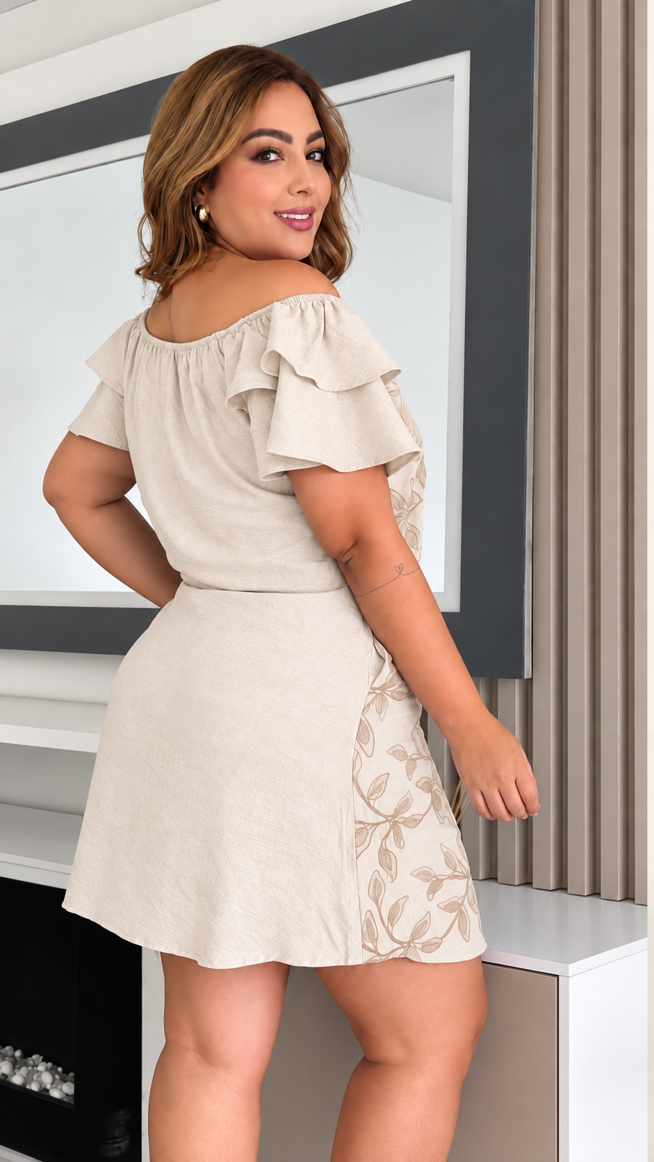 Beige Leaf Plus dress