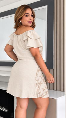 Beige Leaf Plus dress